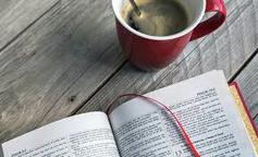 Bible reader with coffee